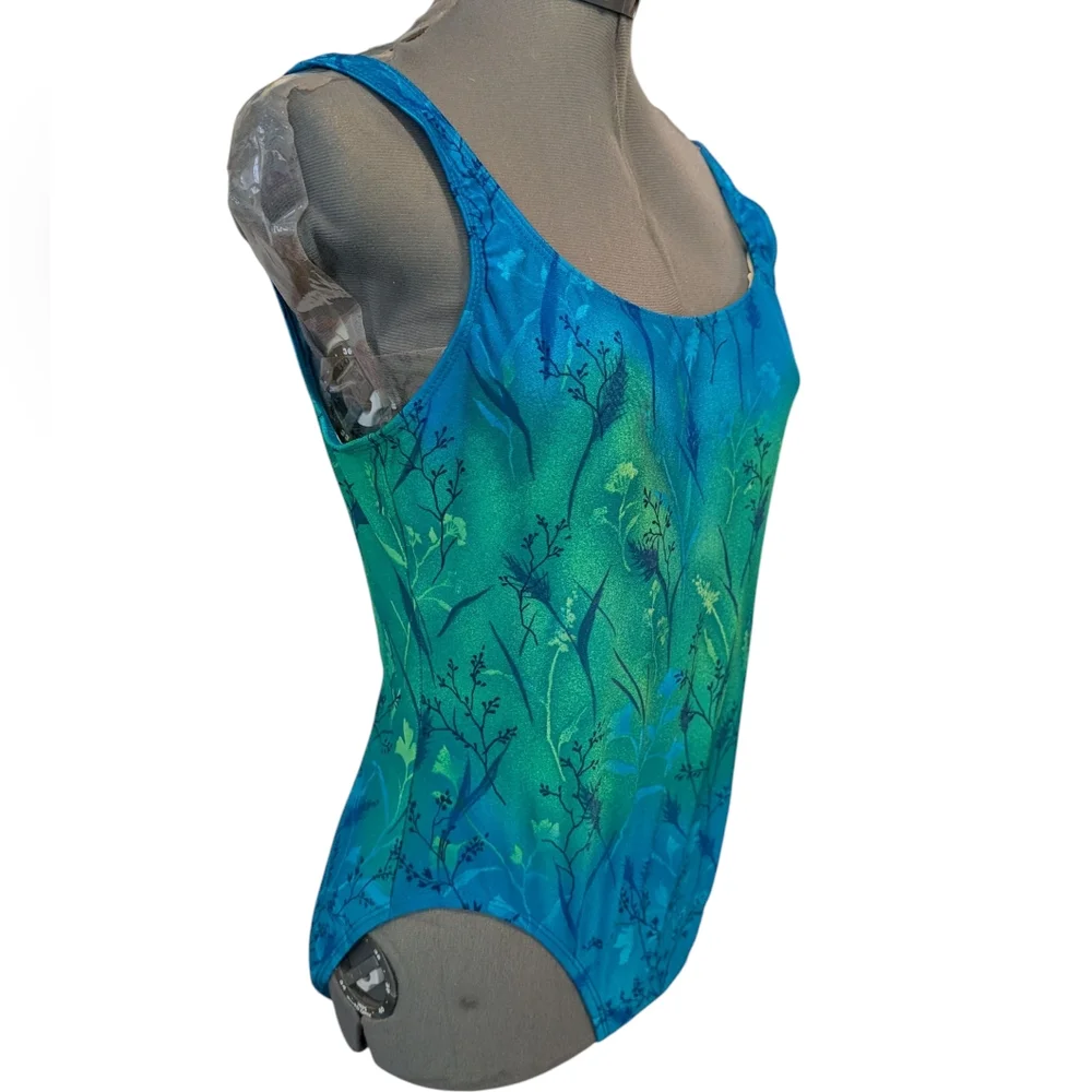 Vintage Women's‎ Blue Green Floral Print Swimsuit Size 12